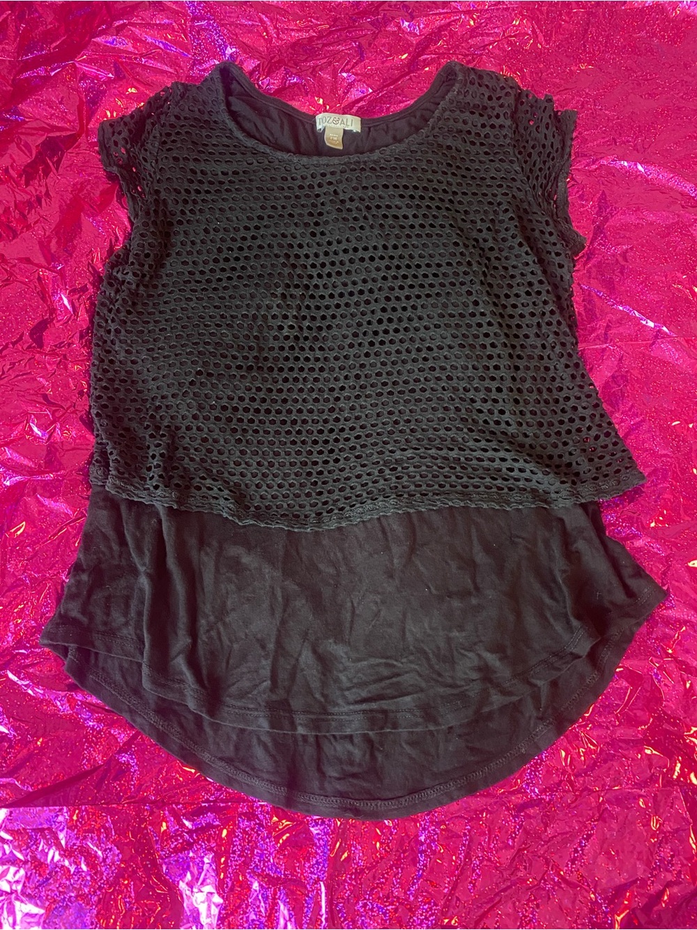 Women’s Black Mesh Layer Emo Alternative Short Sleeve Top